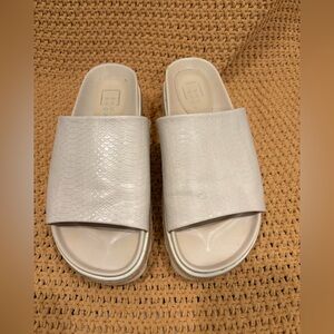 ShuShop Pearl Cream Slide Sandals with Textured Upper